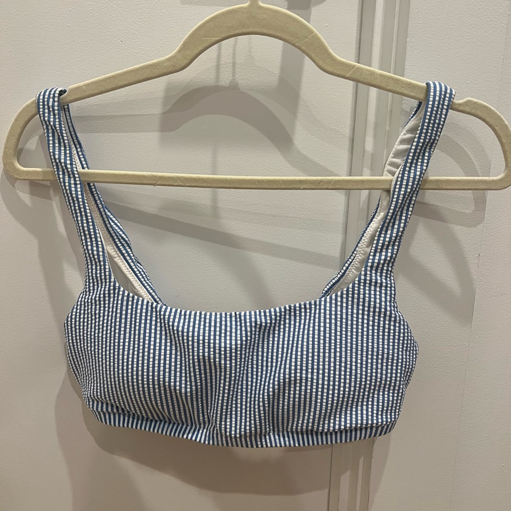 J.Crew squareneck bikini top in searsucker stripe